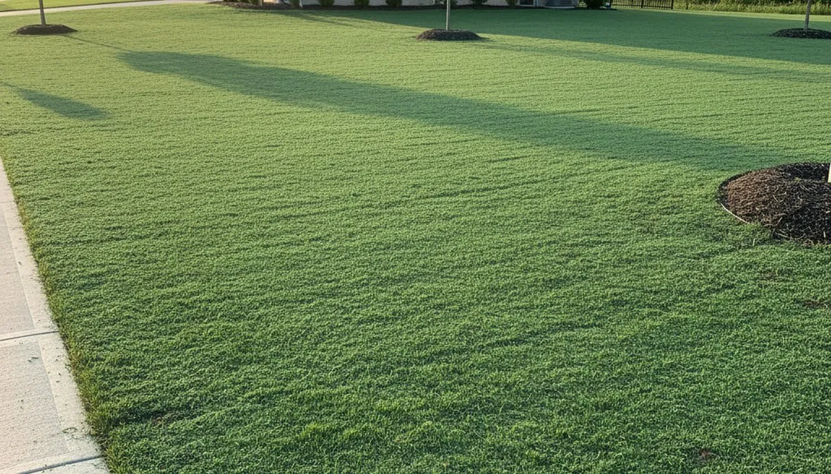 Freshly applied hydroseed lawn in Naperville, IL showing even green slurry coverage by professional landscapers